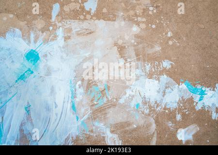 White and blue painted wood texture seamless rusty grunge background. Scratched white paint on planks. Copy-space for text. Stock Photo