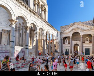 Peristil and Saint Domnius Bell Tower, Diocletian's Palace, Split, Croatia Stock Photo