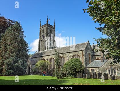 Tavistock Parish Church seen across the grounds. One of only three English churches dedicated to St Eustachius. Stock Photo