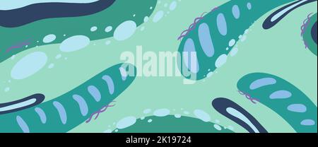 Creative doodle art header with different shapes and textures in green, turquoise, blue, purple, navy colors. Abstract hand-drawn art background with Stock Photo