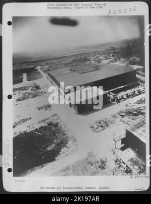 Aerial View Of The Bomb Damaged Fw 190 Plant At Oschersleben, Germany. 10 May 1945. Stock Photo