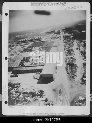 Aerial View Of The Bomb Damaged Fw 190 Plant At Oschersleben, Germany. 10 May 1945. Stock Photo