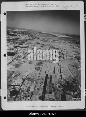 Aerial View Of The Bomb Damaged Synthetic Oil Plant At Lutzkendorf, Germany. 12 May 1945. Stock Photo