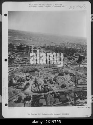 Aerial View Of The Bomb Damaged Synthetic Oil Plant At Lutzkendorf, Germany. 12 May 1945. Stock Photo