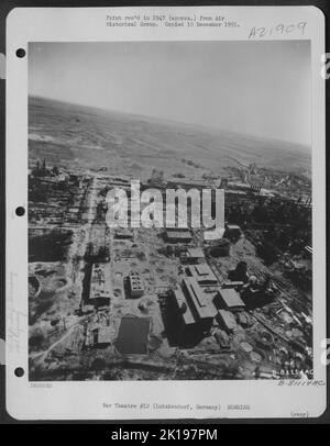 Aerial View Of The Bomb Damaged Synthetic Oil Plant At Lutzkendorf, Germany. 12 May 1945. Stock Photo