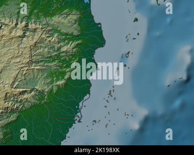 Stann Creek, district of Belize. Colored elevation map with lakes and ...