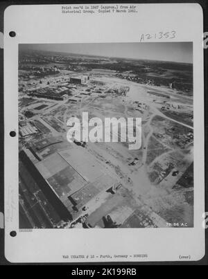 Aerial View Of The Bomb Damaged Bachmann Von Blumenthal Aircraft Assembly Plant At Furth, Germany. 16 May 1945. Stock Photo