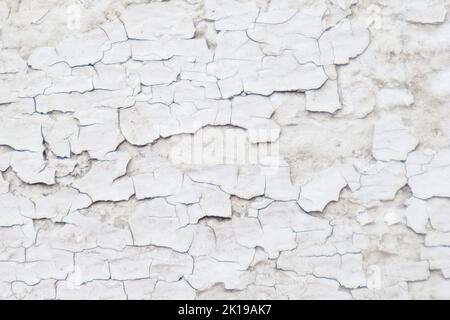 cracked white paint with chips. old paint. background Stock Photo