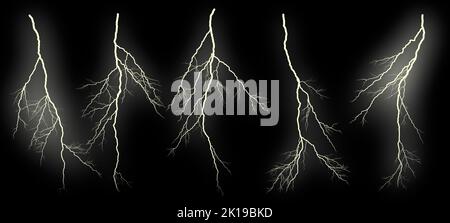 Set of different lightning bolts isolated on black background Stock ...