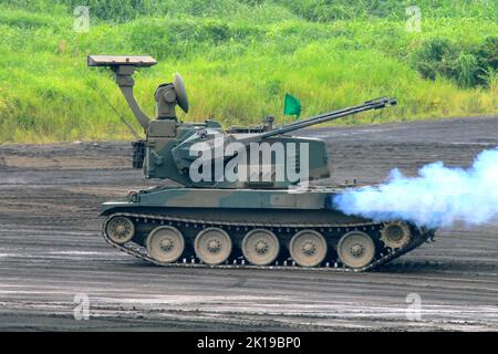 The Type 87 self-propelled anti-aircraft gun of Japan self defense force at Higashi-Fuji Firing Range Stock Photo