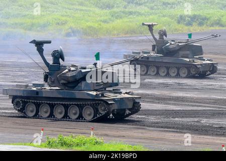 The Type 87 self-propelled anti-aircraft gun of Japan self defense force at Higashi-Fuji Firing Range Stock Photo