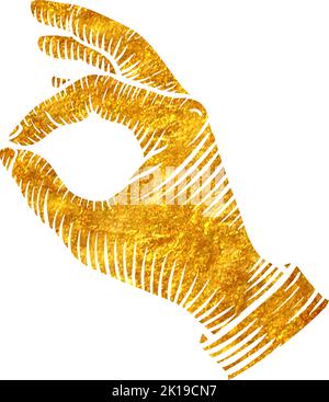 Hand drawn okay gesture using thumb and index finger in gold foil texture vector illustration Stock Vector
