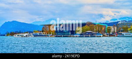 The modern building of Luzern KKL center on the bank of Lucern Lake in Lucerne, Switzerland Stock Photo