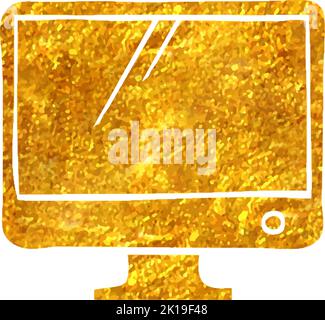 Desktop computer icon in gold glitter texture. Sparkle luxury style ...