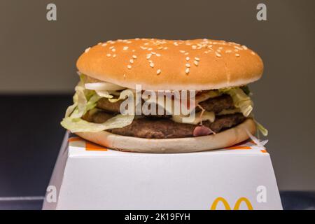 Zagreb, Croatia - June 2, 2022: McDonald's Double Big Tasty Bacon sandwich. Stock Photo