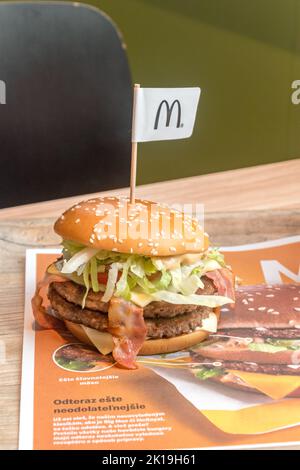 Bratislava, Slovakia - May 31, 2022: McDonald's Double Big Tasty Bacon sandwich. Stock Photo