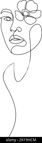 Woman head with flower composition. One line style drawing. Hand-drawn vector line art illustration Stock Vector