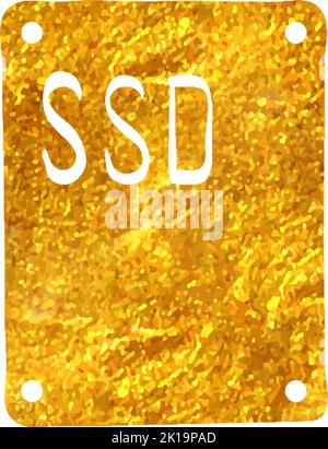 Hand drawn Solid state drive icon in gold foil texture vector illustration Stock Vector