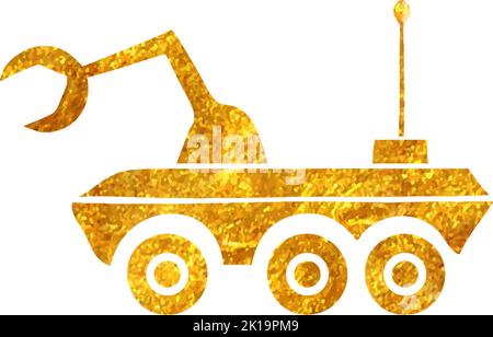 Hand drawn Space rover icon in gold foil texture vector illustration Stock Vector