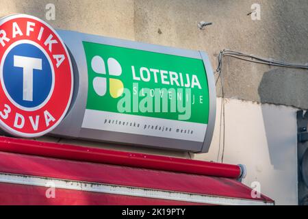 Maribor, Slovenia - June 2, 2022: Logo and sign of Loterija Slovenije (Slovenia lottery). Stock Photo