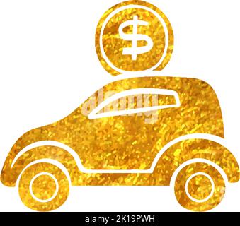 Hand drawn Car piggy bank icon in gold foil texture vector illustration Stock Vector