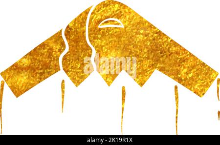 Hand drawn Stealth bomber icon in gold foil texture vector illustration ...