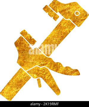 Hand drawn gold foil texture Woodworking clamp illustration. Stock Vector