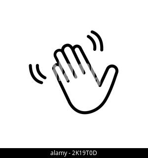 linear black palm icon. concept of friendly invitation, wave hand hallo, greeting verbal signal, funny comic salute message, howdy. simple modern obje Stock Vector
