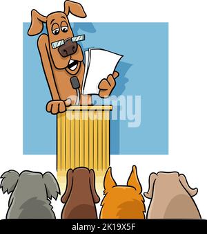 Cartoon illustration of the dog giving a speech from the rostrum Stock Vector