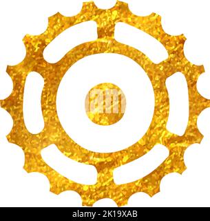 Hand drawn Sprocket icon in gold foil texture vector illustration Stock Vector