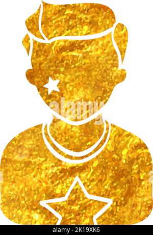 Hand drawn Football fans avatar icon in gold foil texture vector illustration Stock Vector