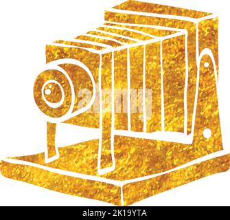 Hand drawn Large format camera icon in gold foil texture vector illustration Stock Vector