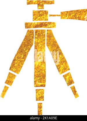 Hand drawn Camera tripod icon in gold foil texture vector illustration Stock Vector