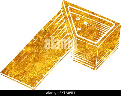 Hand drawn ruler icon woodworking tool in gold foil texture vector ...