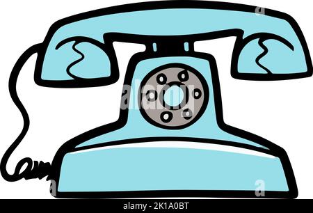 Vintage telephone hand drawn vector color illustration Stock Vector