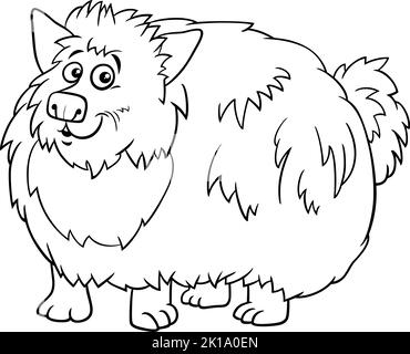 Black and white cartoon illustration of funny shaggy dog comic animal character coloring page Stock Vector