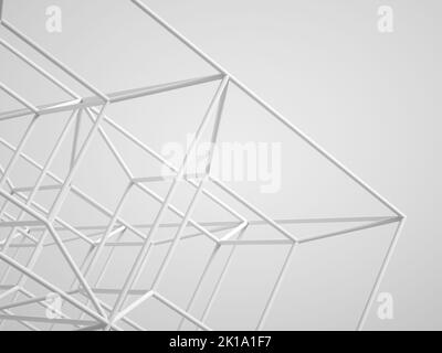 Abstract high-tech installation, metallic wire-frame cubes structure over white background. 3d rendering illustration Stock Photo