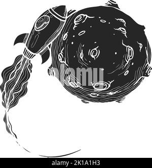 Bitcoin space rocket approaching a planet vector illustration Stock Vector