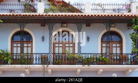 Balcony of a colonial house, Casco Viejo, Panama City, Panama, Central America Stock Photo
