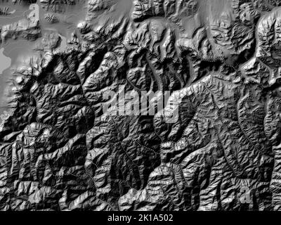 Gasa, district of Bhutan. Bilevel elevation map with lakes and rivers Stock Photo