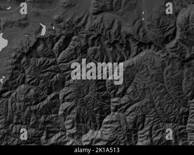 Gasa, district of Bhutan. Grayscale elevation map with lakes and rivers Stock Photo