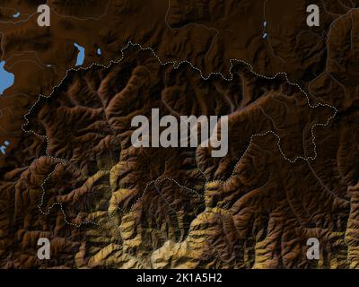 Gasa, district of Bhutan. Colored elevation map with lakes and rivers Stock Photo