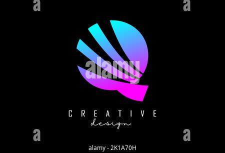 Colorful letter Q logo with leading lines and negative space design. Letter with geometric and creative cuts design. Vector Illustration with letter. Stock Vector