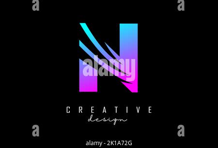 Colorful letter N logo with leading lines and negative space design. Letter with geometric and creative cuts design. Vector Illustration with letter. Stock Vector