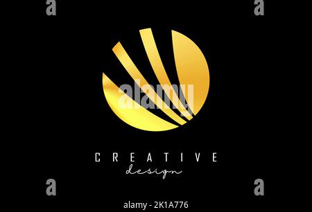 Golden letter O logo with leading lines and negative space design. Letter with geometric and creative cuts design. Vector Illustration with letter. Stock Vector