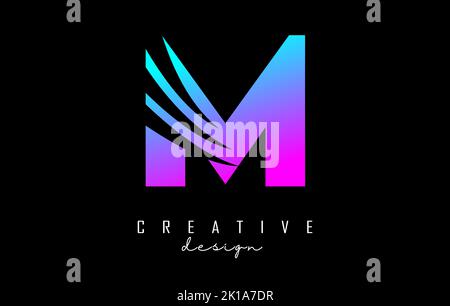 Colorful letter M logo with leading lines and negative space design. Letter with geometric and creative cuts design. Vector Illustration with letter. Stock Vector