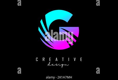 Colorful letter G logo with leading lines and negative space design. Letter with geometric and creative cuts design. Vector Illustration with letter. Stock Vector