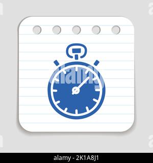 Doodle Chronometer icon. Blue pen hand drawn infographic symbol on a notepaper piece. Line art style graphic design element. Web button with shadow. V Stock Vector