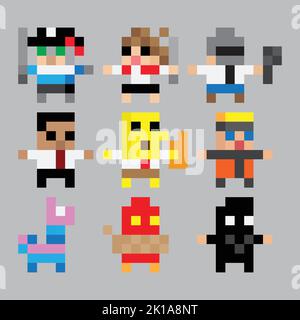 Kukoro pixel art character, steam chat game asset, a set of 9 cute characters illustrations.. Vector Files Stock Vector