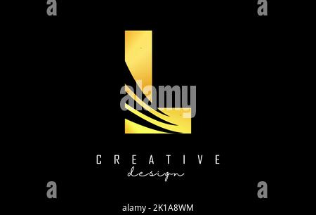 Golden letter L logo with leading lines and negative space design. Letter with geometric and creative cuts design. Vector Illustration with letter. Stock Vector